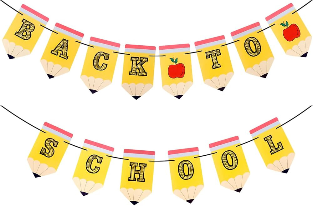 Back to School Banner, First Day of School Banner, Pre-Strung Yellow Pencil Banners, Welcome Back... | Amazon (US)