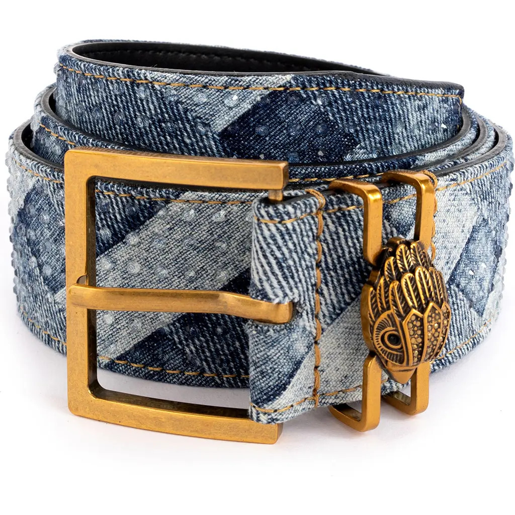 Kurt Geiger London Shoreditch Crystal Denim Belt in Dark Blue at Nordstrom, Size Large | Nordstrom