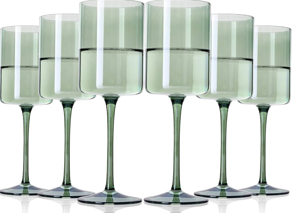 Green Wine Glasses Set of 6 - 【Hand Blown】 Square Colored Wine Glasses,Colorful Wine Glasses ... | Amazon (US)