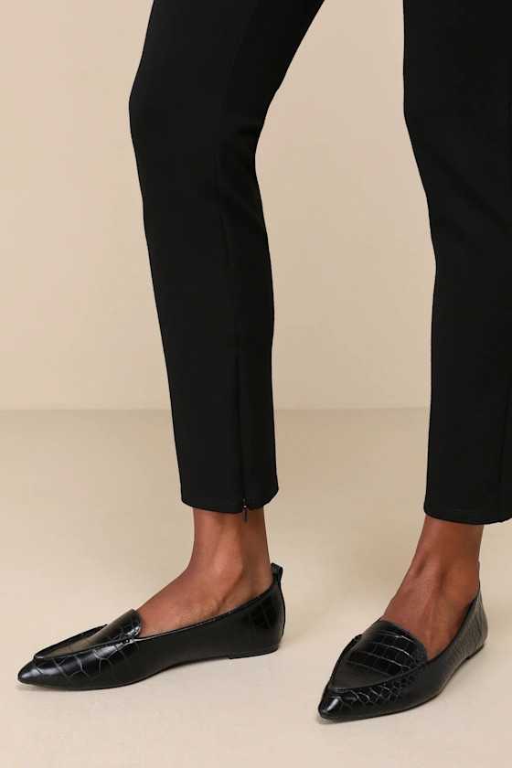 Emmy Black Crocodile-Embossed Pointed Loafers | Lulus