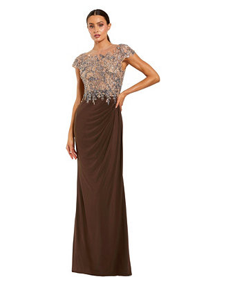Women's Crystal-Embellished Jersey Evening Gown with Sheer Bodice | Macy's