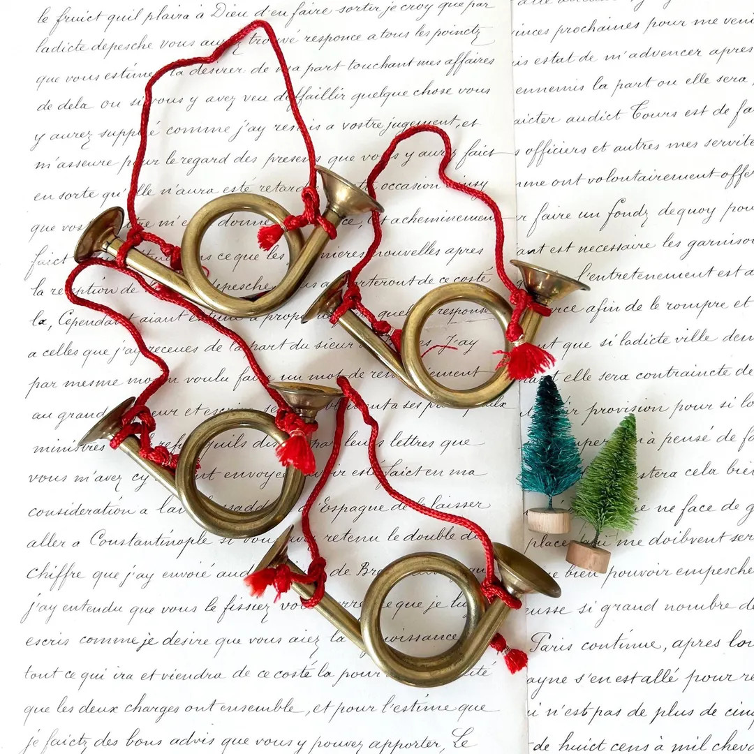 Vintage Brass French Horn Ornaments, Set of 4. Christmas Bugle Wreath Ornaments. - Etsy | Etsy (US)