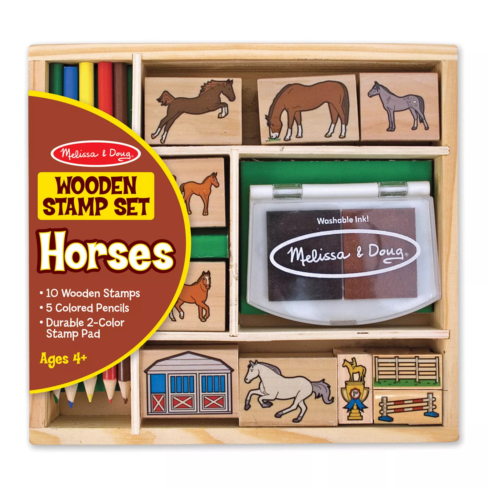 Melissa & Doug Wooden Stamp Activity Set: Horse Stable - 10 Stamps, 5 Colored Pencils, 2-Color Stamp Pad, Multicolor | Kohl's