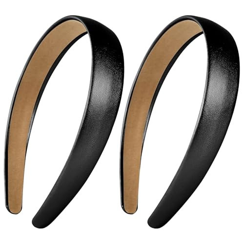 FANYITY 2 PCS Leather Headbands, Soft and Cute 1 Inch Wide Black Headbands for Women and Girls, Perfect for Halloween DIY! (Black 2, One Size) | Amazon (US)