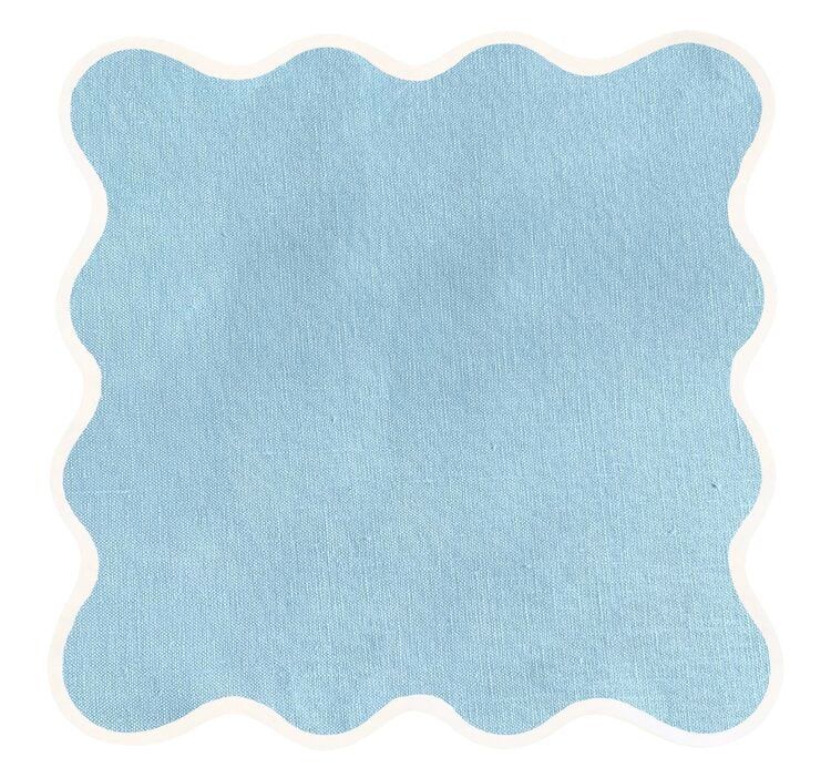 Linen Scalloped Square Dinner Napkin or Placemat | Sky Blue | Christian Ladd Home