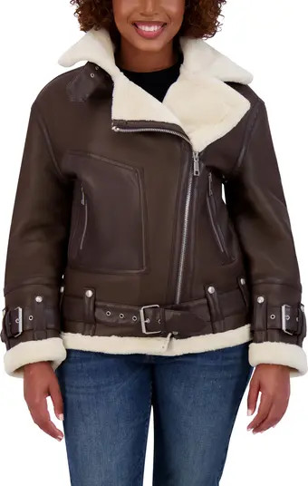 Rebecca Minkoff Water Repellent Faux Leather Moto Jacket with Faux Shearling Lining | Nordstrom | Nordstrom