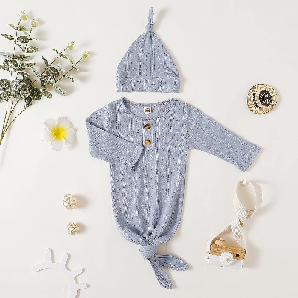 Baby Gown Newborn Cotton Nightgown Long Sleeve Stripe Baby Sleeping Bags Baby Boy Girl Coming Home O | Amazon (US)
