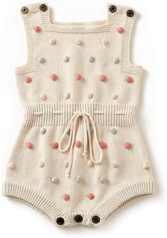 Simplee kids Baby Girl Knit Pompoms Romper Sleeveless Baby Girl Knit Clothes | Amazon (US)