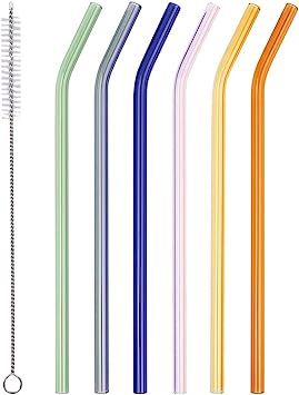 AMZSOCKETS Reusable Glass Straws - 9" L x 8 mm W - Smoothie Drinking Straws for Smoothie, Milksha... | Amazon (US)