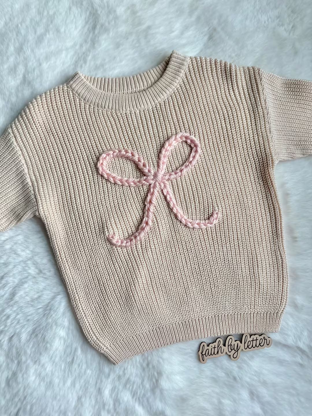 Oversized Hand Embroidered Bow Sweater Baby and Toddler Keepsake Outfit Coquette Dainty Girl Vale... | Etsy (US)