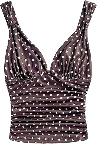 GORGLITTER Women's Polka Dots Tank Top Ruched Deep V Neck Sexy Trendy Going Out Top Cute Summer O... | Amazon (US)