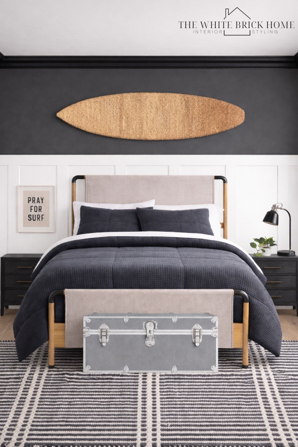 A modern coastal bedroom moment with contrast and texture for a relaxed, polished, surf inspired retreat. 
🖤🖤
Kids room, boys room, boys bedroom, boys room bed, boys room surf, boys room decor, boys room ideas, boys room area rug, boys room lighting, boys room wall art, boys room lamp, boys room trunk, boys room design, boys room decor, boys room bedding, teen boy, coastal bedroom, teen bedroom, teen room, home decor, home design, bedroom design, wayfair, pottery barn teen 



#LTKKids #LTKHome #LTKSaleAlert