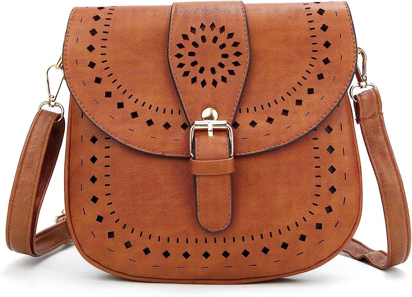 forestfish Ladie's PU Leather Vintage Hollow Bag Crossbody Bag Shoulder Bag | Amazon (US)