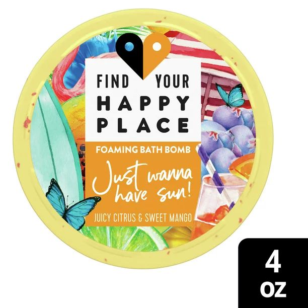 Find Your Happy Place Just Wanna Have Sun! Fizzing Bath Bomb Citrus and Mango 4.6 fl oz | Walmart (US)