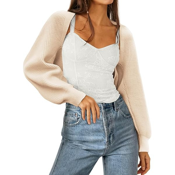 Womens Bolero Shrug Sweaters Long Sleeve Open Front Rib Knit Cropped Cardigan Sweater | Amazon (US)