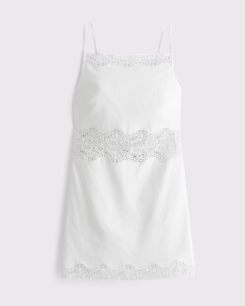 Abercrombie & Fitch Women's Apron Lace-Trim Mini Dress in White - Size XXS PETITE | Abercrombie & Fitch (US)