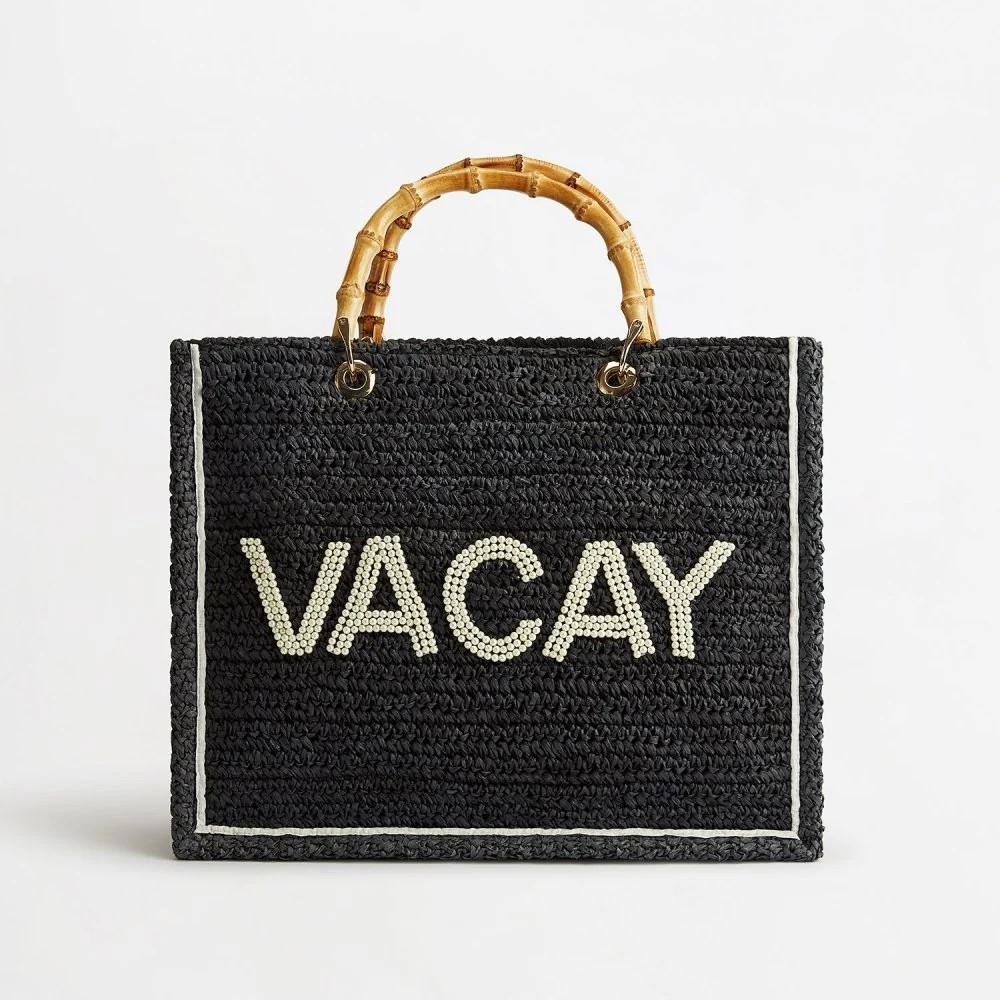 Personalised Raffia Tote with Pearl Initials | Bamboo Handles | Lily and Bean