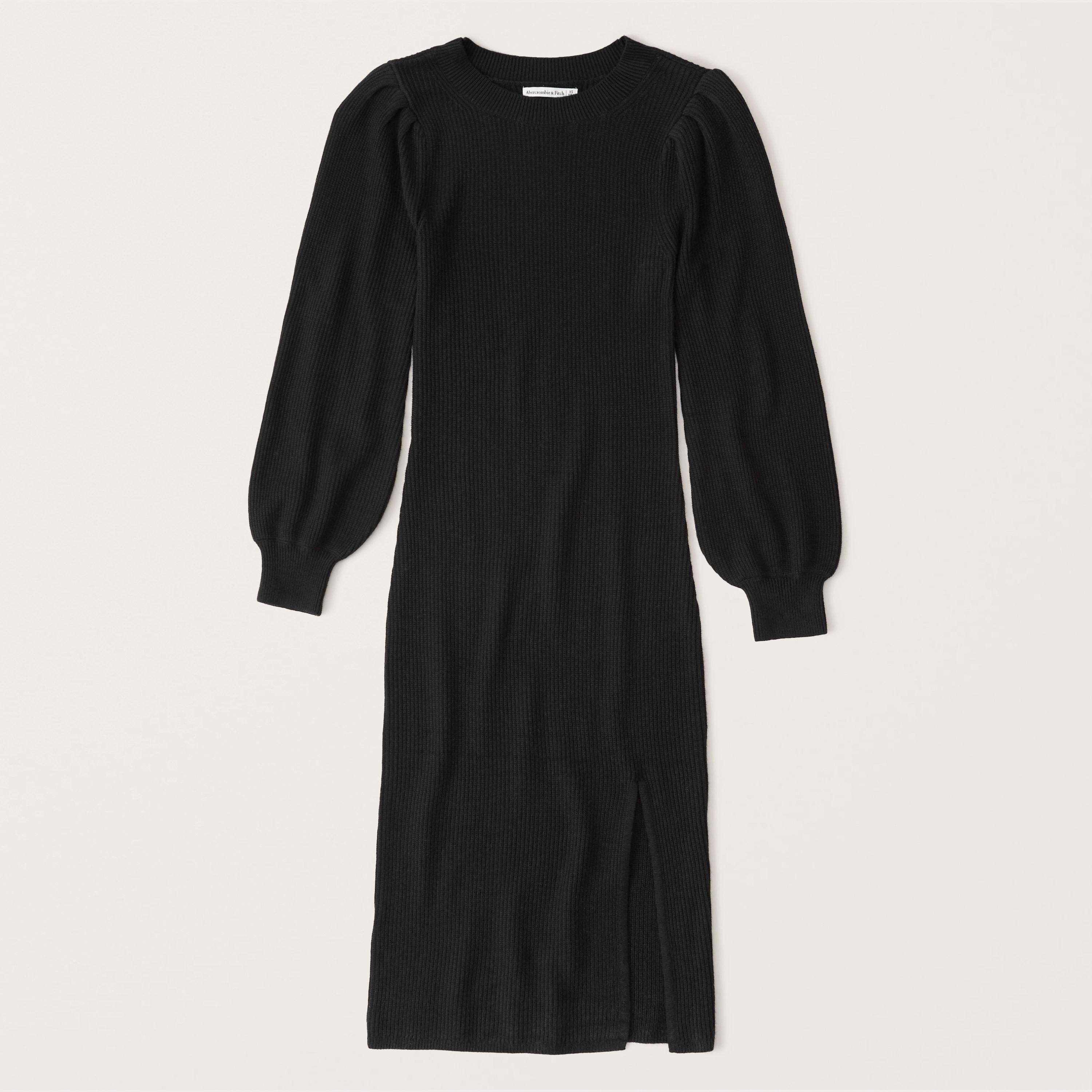 Ribbed Puff Sleeve Midi Dress | Abercrombie & Fitch (US)
