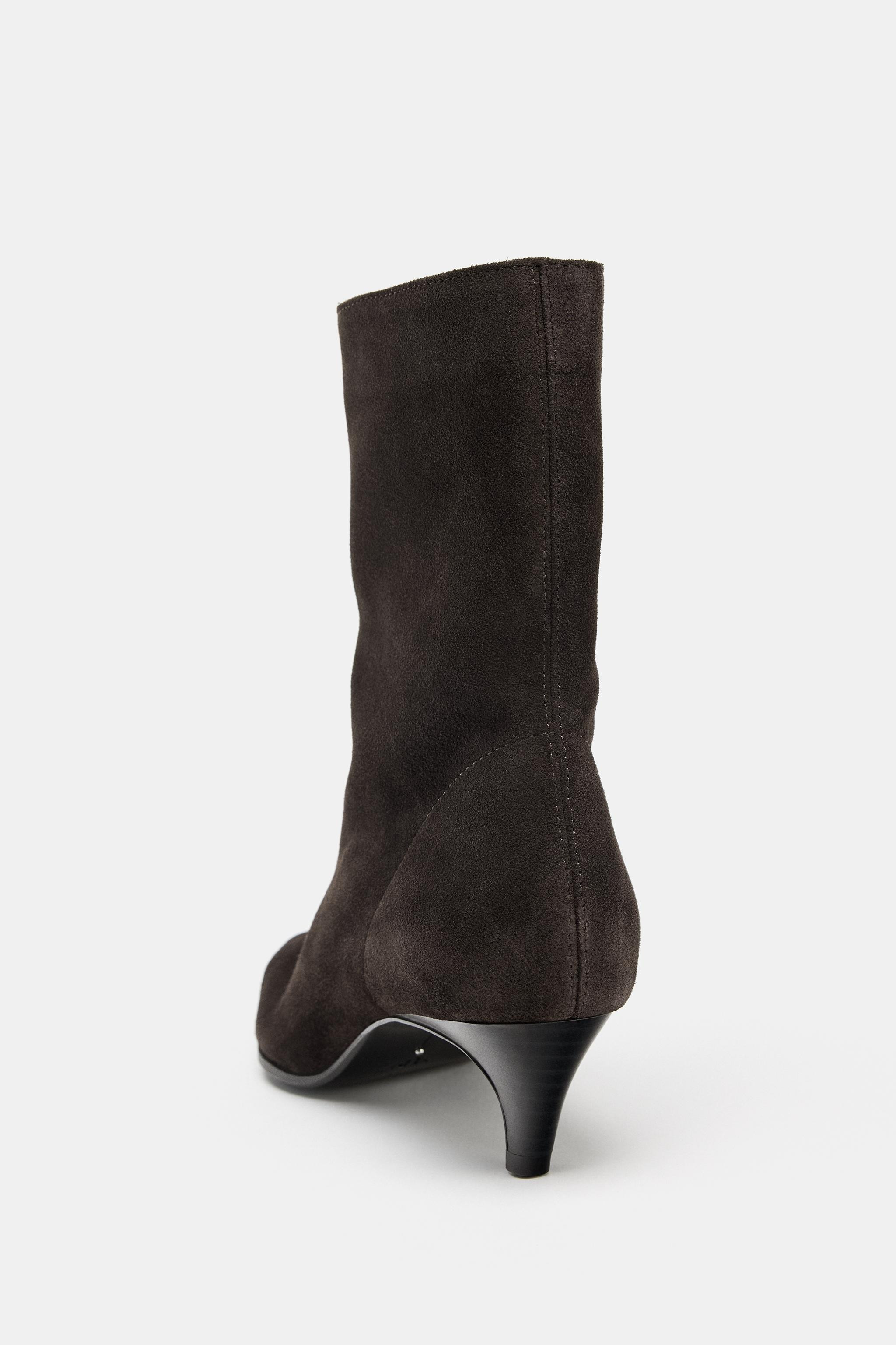 SPLIT SUEDE KITTEN HEEL ANKLE BOOTS | Zara US