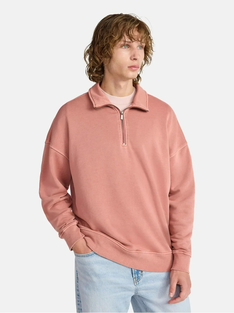No Boundaries Oversized Quarter Zip Pullover with Long Sleeves, Men's & Big Men's | Walmart (US)
