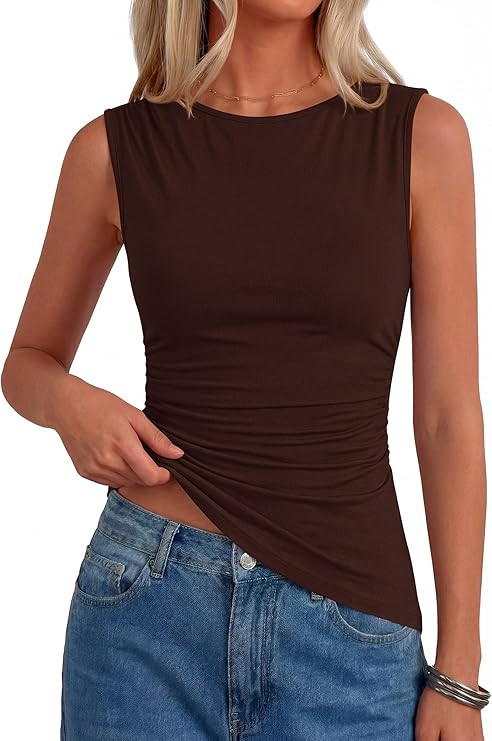 PRETTYGARDEN Womens Tank Top Spring 2026 Ruched Asymmetrical Going Out Top Slim Fit Sleeveless Sh... | Amazon (US)