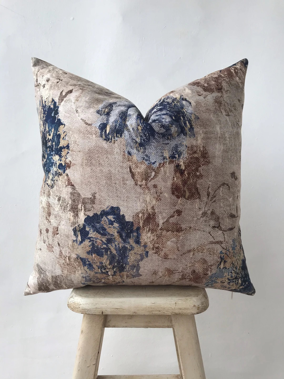 Blue Rose and Taupe Cotton Velvet Pillow Cover , Teal Floral Accent Pillow Case , Navy Blue Taupe... | Etsy (CAD)