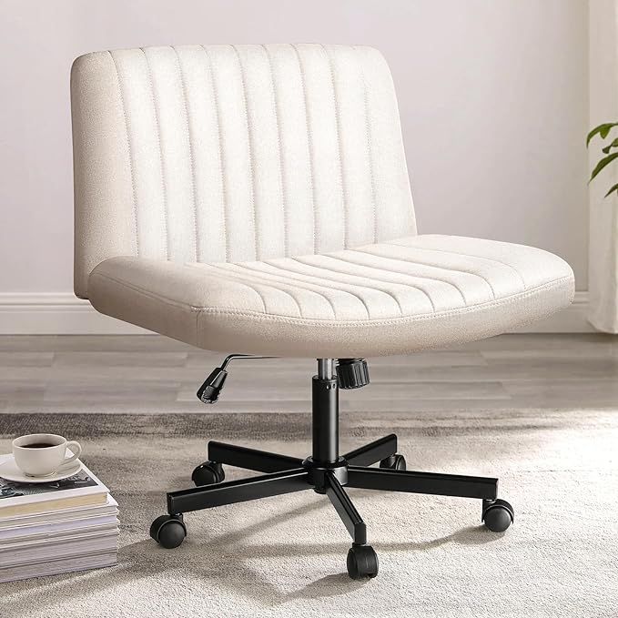 PUKAMI Criss Cross Chair with Wheels,Fabric Padded Armless Cross Legged Office Desk Chair for Hom... | Amazon (US)