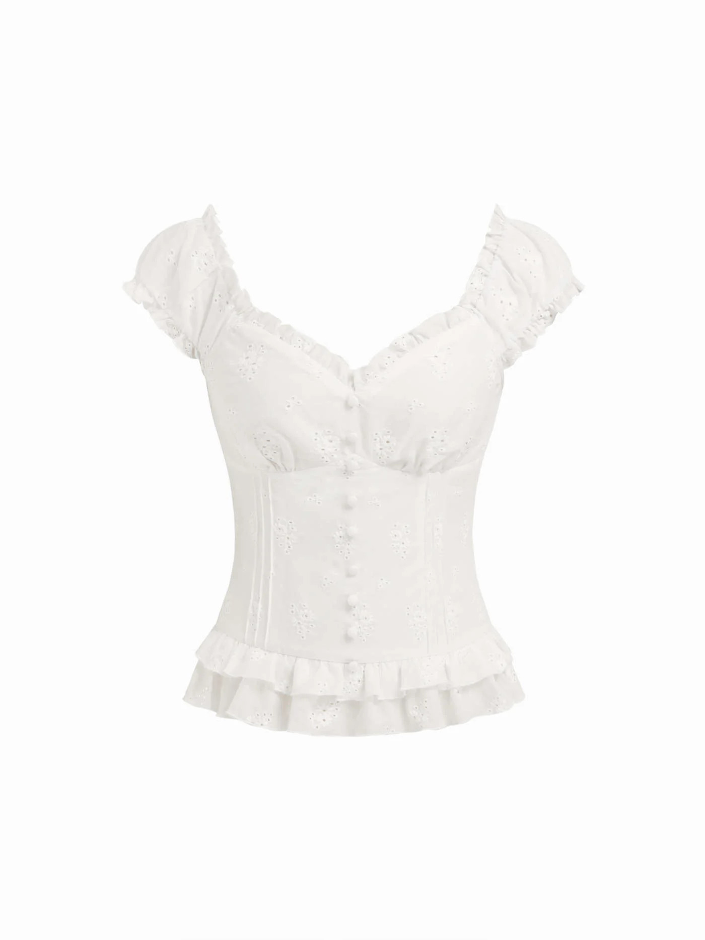 Cotton Embroidery Floral Ruffle Hem Button Blouse | Cider