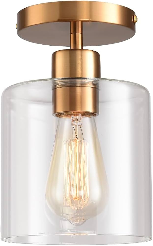 Brass Semi Flush Mount Ceiling Light,Modern Ceiling Light Fixture for Closet Hallway Entryway,Hal... | Amazon (US)