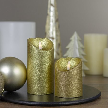 4" Gold Glitter Flameless Battery Operated Christmas Decor Candle | Walmart (US)