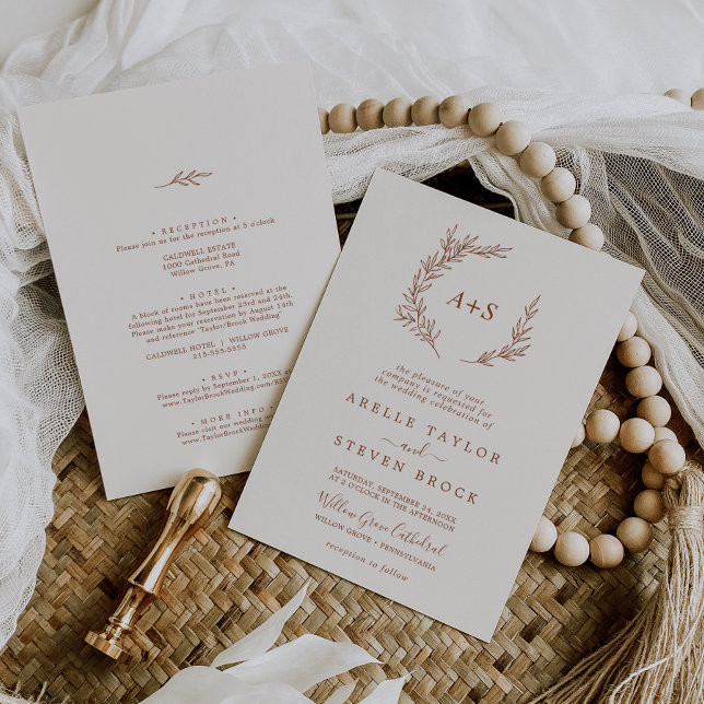 Minimal Leaf | Boho Cream All In One Wedding Invitation | Zazzle | Zazzle