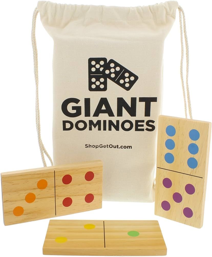 Get Out! Giant Wooden Dominoes 28-Piece Set with Bag – Jumbo Natural Wood & Colored Numbers –... | Amazon (US)