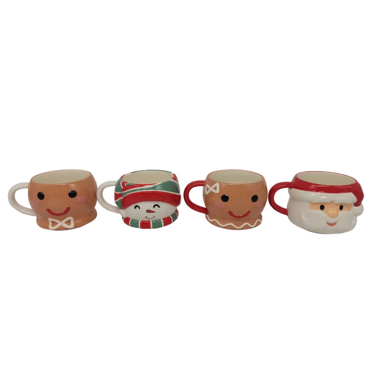 Holiday Time 12oz Holiday Characters Glazed Stoneware Ceramic Stacking Mug Set with Metal Rack - ... | Walmart (US)