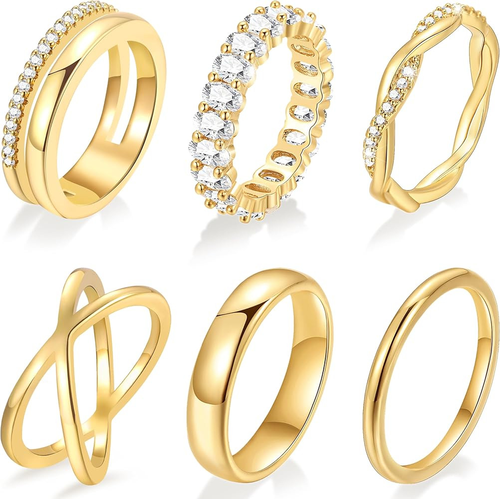 Gold Stackable Rings Set for Women, 14k Gold Plated Stacking CZ Thumb Rings Non Tarnish, Dainty G... | Amazon (US)
