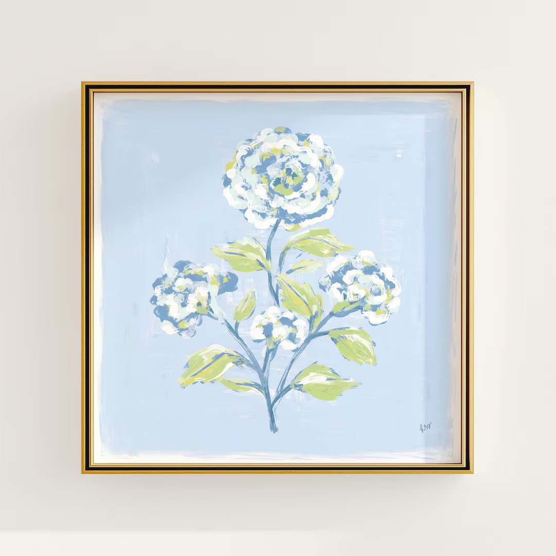 Blue & Green Floral Wall Art | Modern Southern Botanical Print | Grandmillennial Digital Download... | Etsy (US)