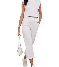 YKR Womens Summer 2 Piece Outfits Sleeveless Crewneck Top Sweatpant Lounge Set Active Sweatsuit w... | Amazon (US)