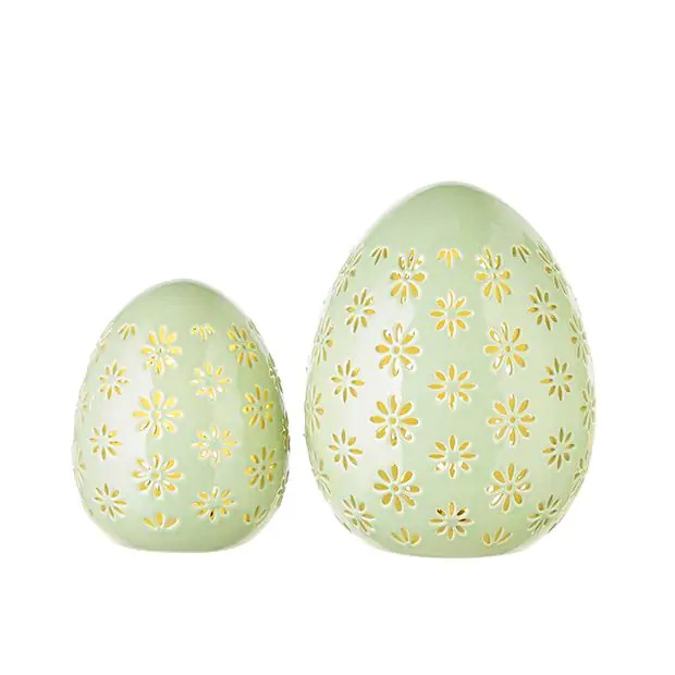 Lighted Porcelain Green Easter Egg Set of 2 | Antique Farm House