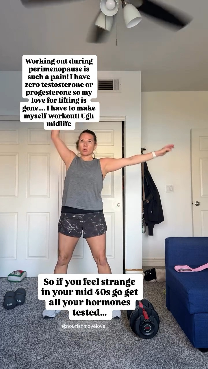 So if you feel strange in your mid 40s go get all your hormones tested…  Working out during perimenopause is such a pain! I have zero testosterone or progesterone so my love for lifting is gone…. I have to make myself workout! Ugh midlife