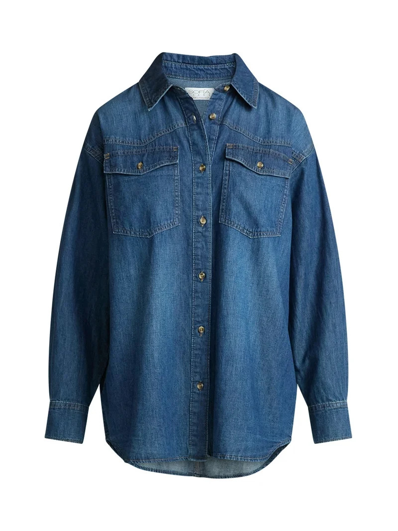 Sofia by Sofia Vergara Women's and Women's Plus Sofia Oversized Boyfriend Shirt with Long Sleeves... | Walmart (US)