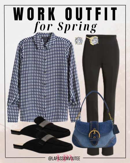 Effortless sophistication meets modern flair: A crisp button-front shirt effortlessly pairs with tailored ankle pants for a sleek silhouette. Add a touch of elegance with subtle stud earrings and complete the look with a chic shoulder bag and stylish mules for a polished ensemble that transitions seamlessly from day to night.

#LTKSeasonal #LTKstyletip