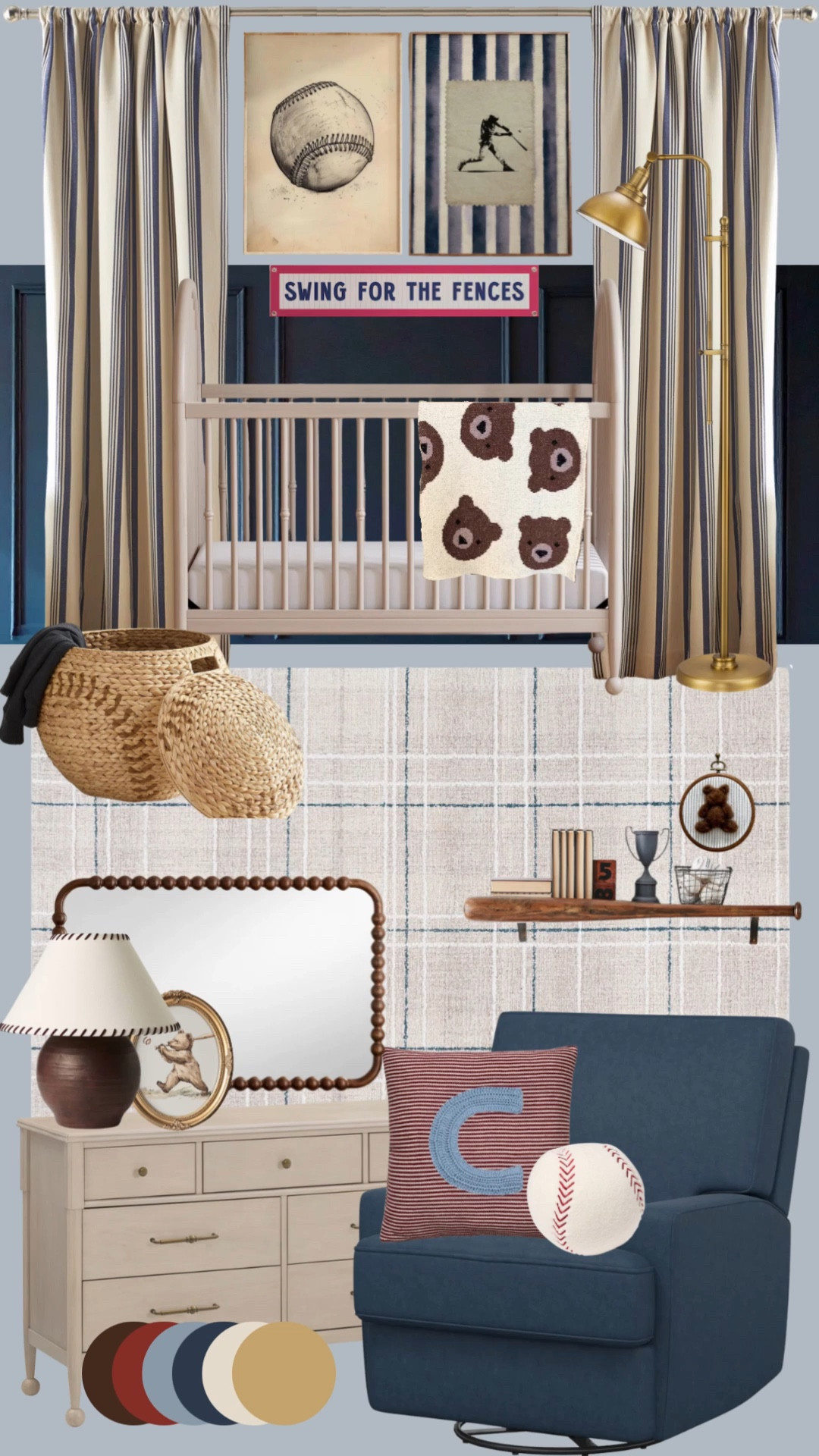 Vintage Baseball & Bears Nursery — Cozy Boy’s Room with Nostalgic Americana Charm ⚾️🐻 

Step up to the plate with this vintage baseball-inspired nursery that mixes classic Americana Baseball with the sweetest bear details. Perfect for parents dreaming of a nostalgic, storybook-style boy’s room — warm textures, timeless navy and cream tones, and playful vintage accents make this space feel both heirloom and homey.
From the “Swing for the Fences” sign to the cozy bear blanket, every piece ties together that old-fashioned, all-American boyhood feel — perfect for vintage lovers or anyone craving a nursery that feels comforting, collected, and full of personality.

baby boy nursery, boys nursery decor, vintage nursery, baseball nursery, nostalgic nursery, classic nursery ideas, vintage style nursery, americana nursery, baby boy room decor, heirloom nursery, timeless nursery, navy nursery, sports themed nursery, bear nursery, woodland bear nursery, baseball baby room, baseball wall art, nursery ideas for boys, vintage baby room ideas, rustic nursery decor, cozy boy’s nursery, vintage inspired nursery, baseball theme nursery, nostalgic baby room, blue nursery ideas, traditional nursery

#LTKBaby #LTKHome #LTKBump