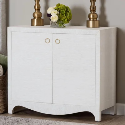 Bali & Pari Ximena Grasscloth Storage Cabinet - 2-Door Woven Accent Cabinet With Gold Ring Pulls For Living Room, Bedroom, Or Entryway | Wayfair North America