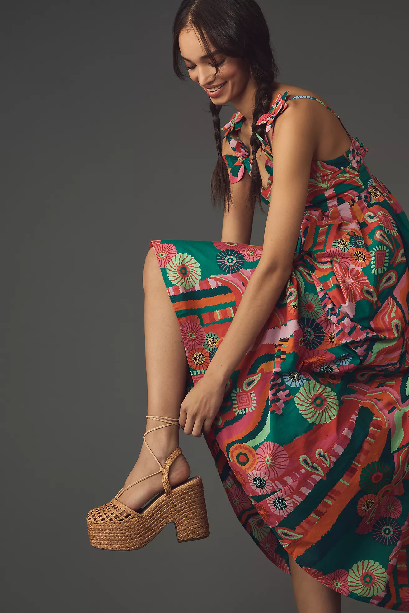 Vicenza Caged Raffia Platform Heels | Anthropologie (US)