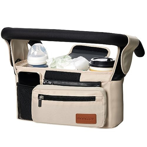 Momcozy Universal Baby Stroller Organizer, 2 Insulated Cup Holder, Detachable Zippered Pocket, Adjustable Shoulder Strap, Large capacity for baby essentials, Compact Design Fits Any Strollers | Amazon (US)