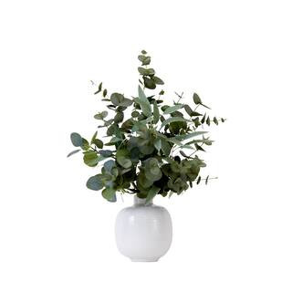 24 in. Green Artificial Eucalyptus Leaves Floral Arrangement with Ceramic Planter | The Home Depot