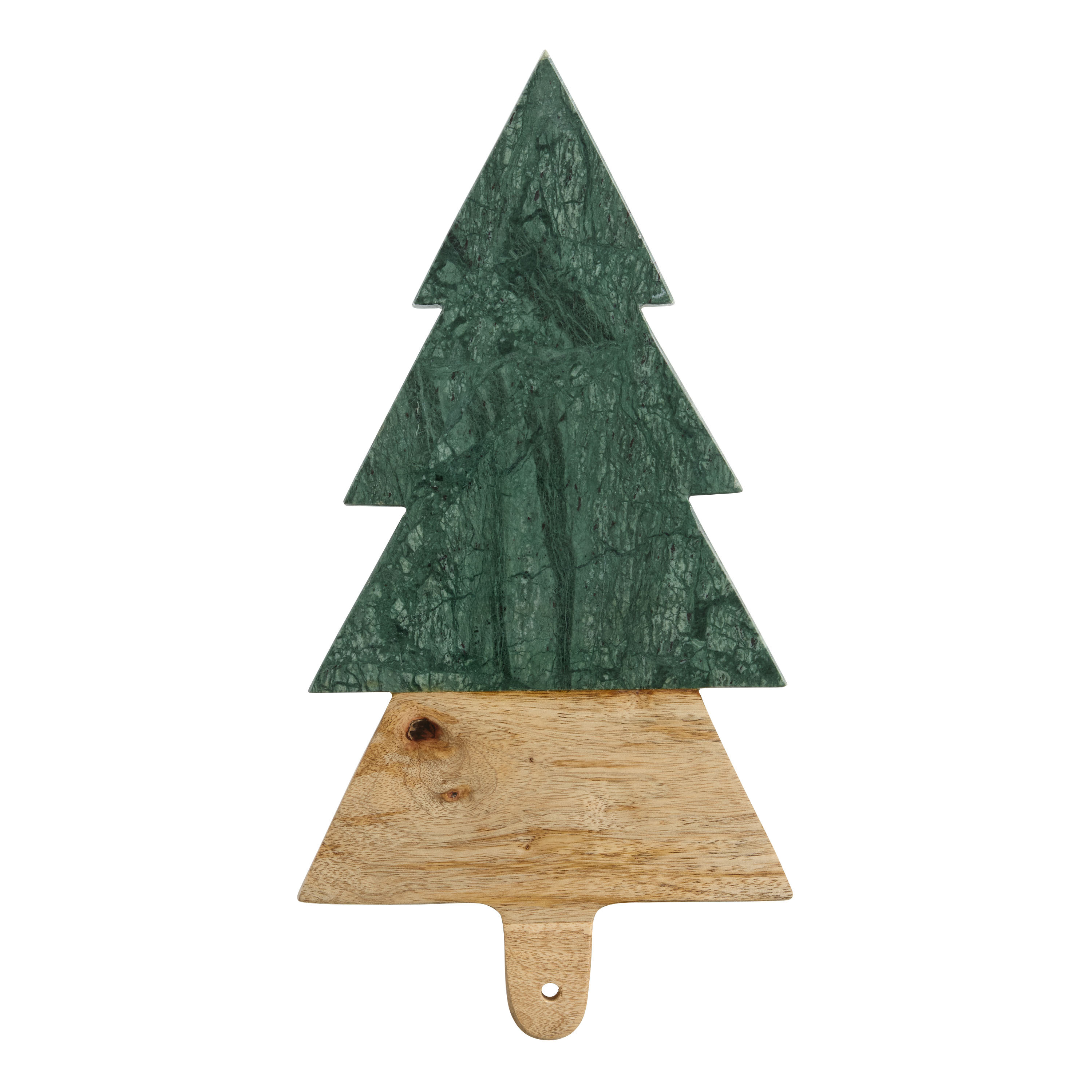 Green Marble and Wood Christmas Tree Shaped Serving Board | World Market