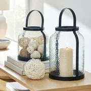 Better Homes & Gardens Black Metal Hammered Glass Candleholder Lantern, 8", Medium | Walmart (US)
