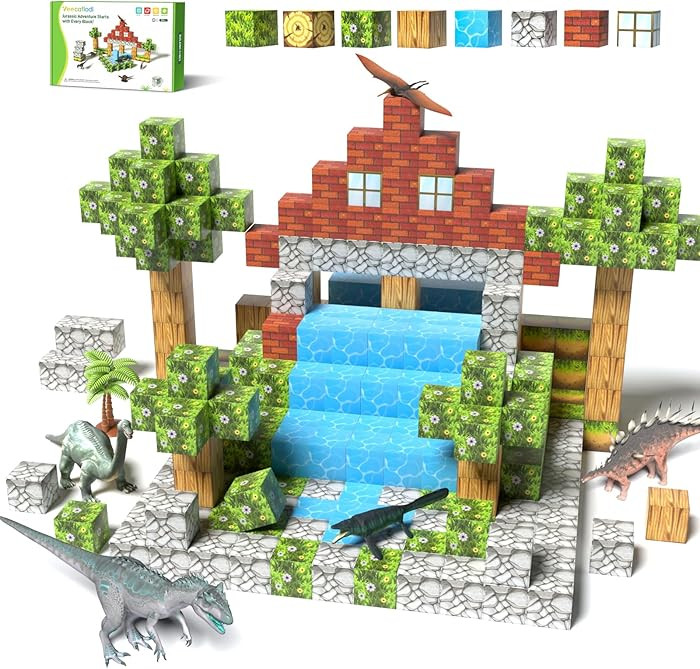 Magnetic Blocks, 108PCS Magnetic Building Block with 6 Dinosaur Toys for Kids, Toddler Stacking S... | Amazon (US)