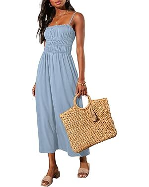 Dokotoo Summer Dress Casual Womens Fashion Sleeveless Midi Dress with Pockets Pleat Long Tiered M... | Amazon (US)