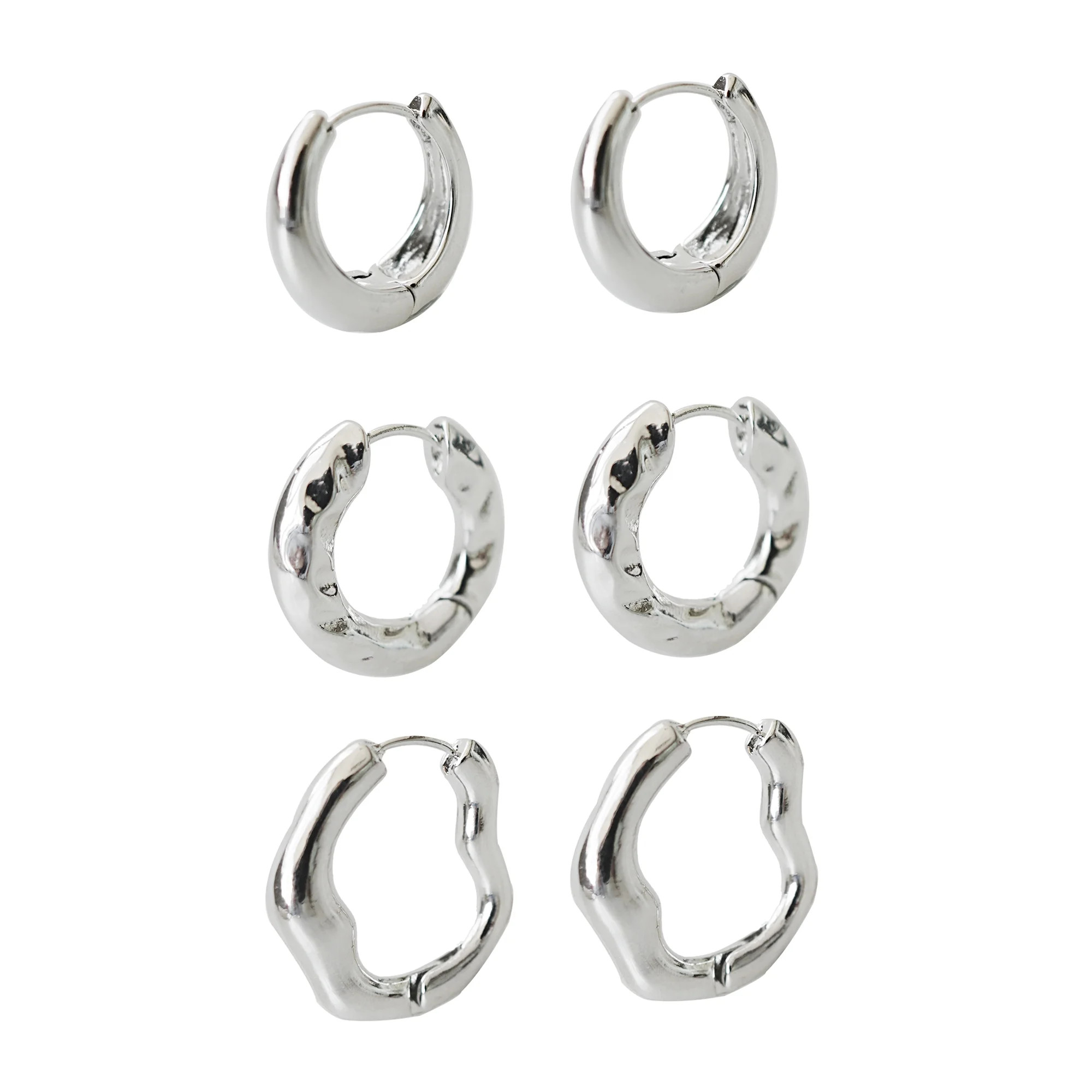 Time and Tru Women's Huggie Hoop Earring Set In Silver Plated Color | Walmart (US)